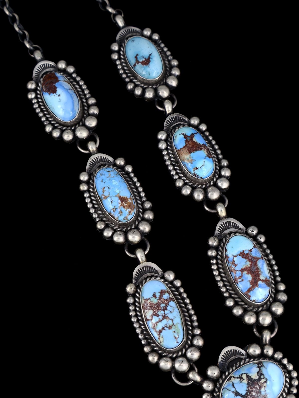 Native American Sterling Silver Golden Hill Turquoise Lariat Necklace Set - PuebloDirect.com
