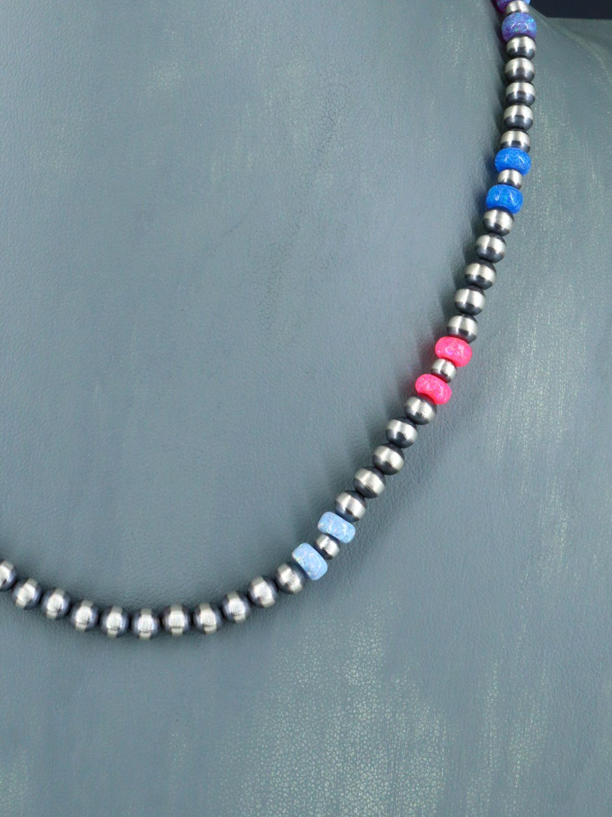 18" Native American Opalite and Silver Bead Necklace - PuebloDirect.com