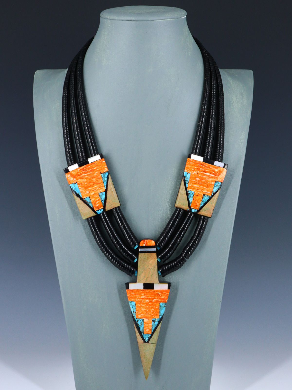 Native American Santo Domingo Jasper Mosaic Inlay Necklace - PuebloDirect.com