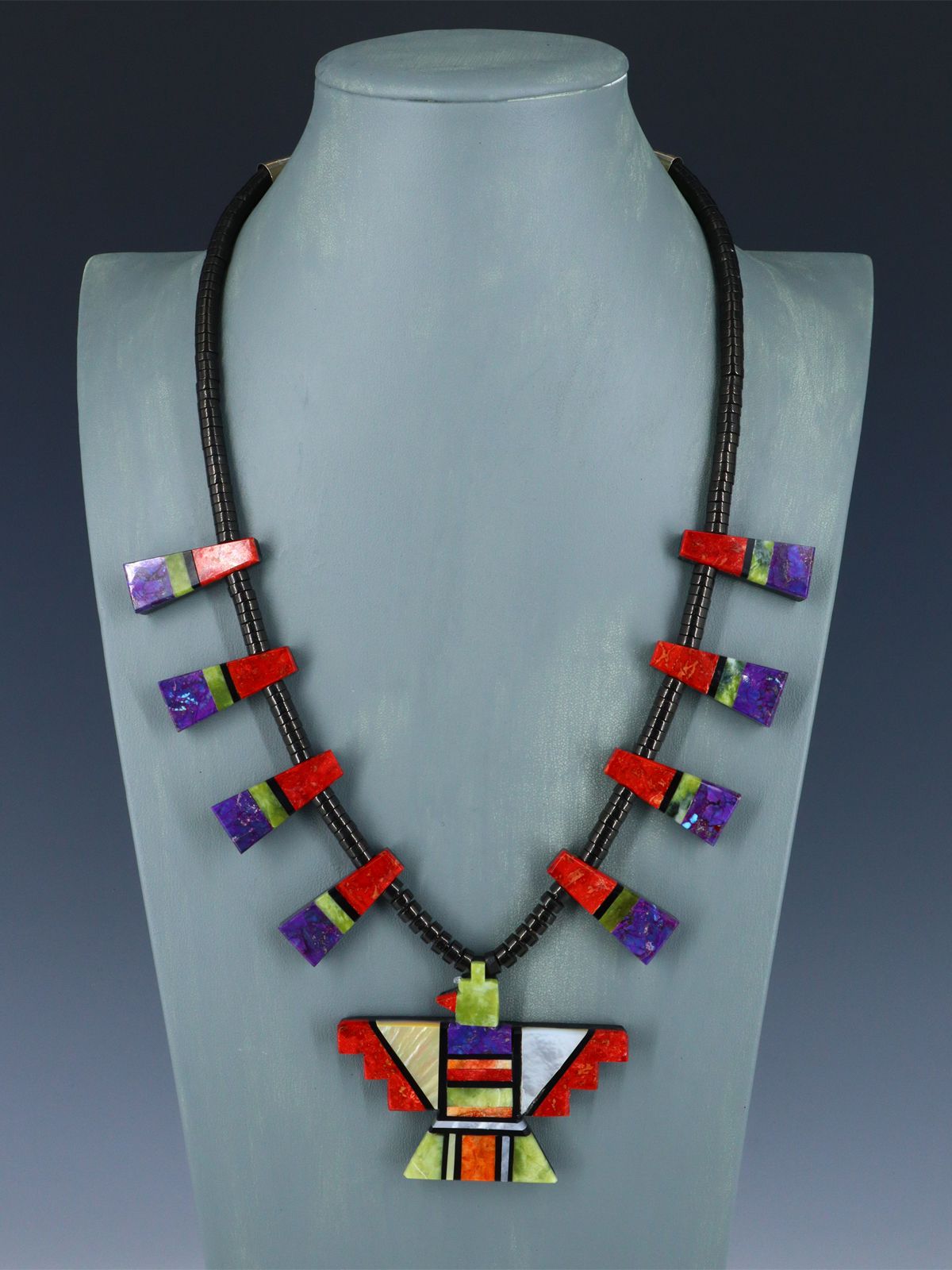 Santo Domingo Thunderbird Mosaic Necklace - PuebloDirect.com