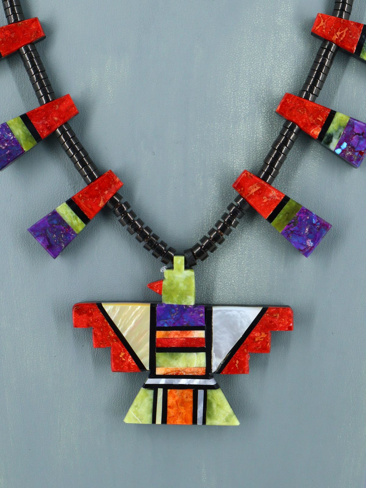 Santo Domingo Thunderbird Mosaic Necklace - PuebloDirect.com