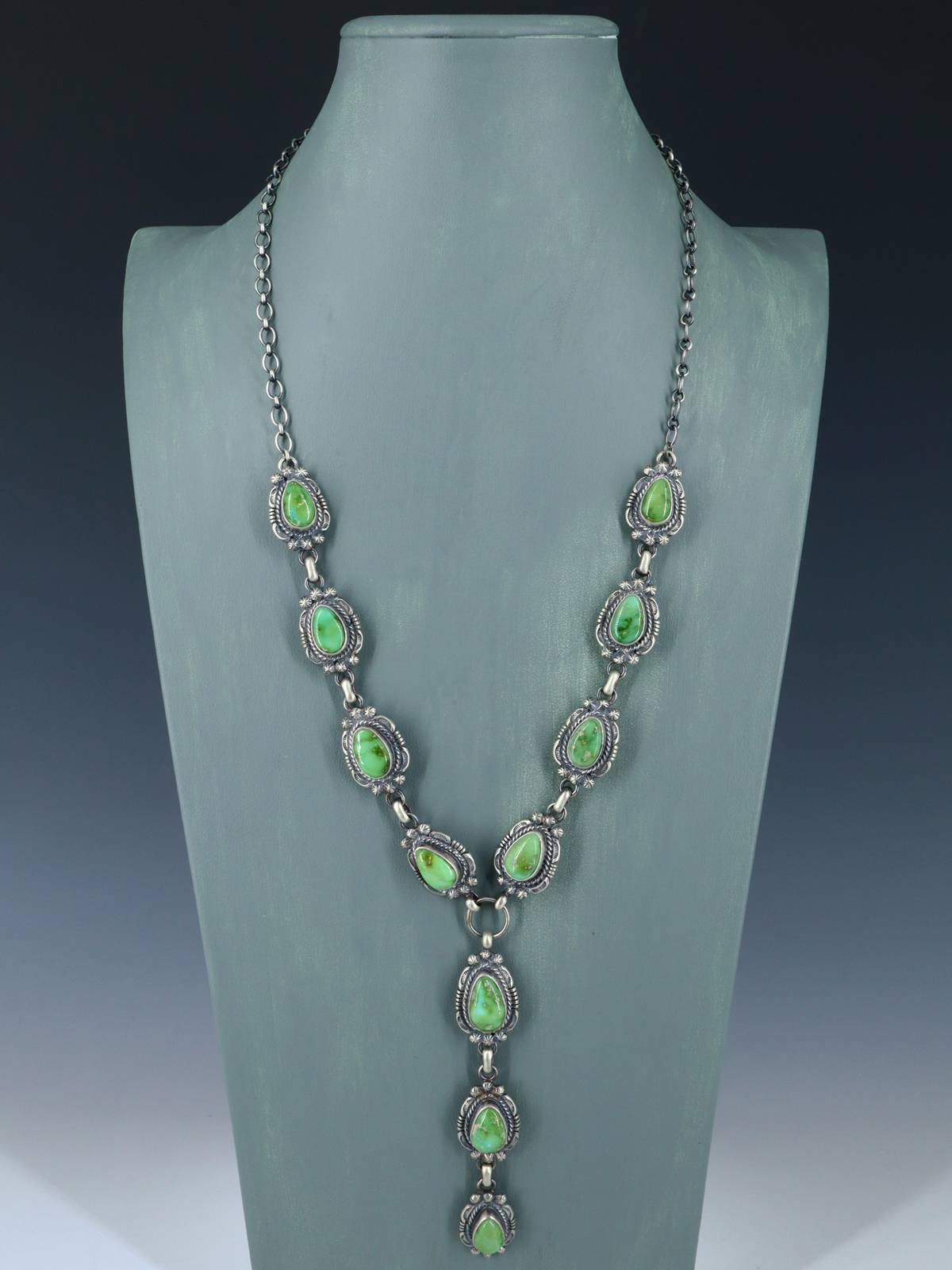 Navajo Sonoran Gold Turquoise Sterling Silver Lariat Necklace - PuebloDirect.com