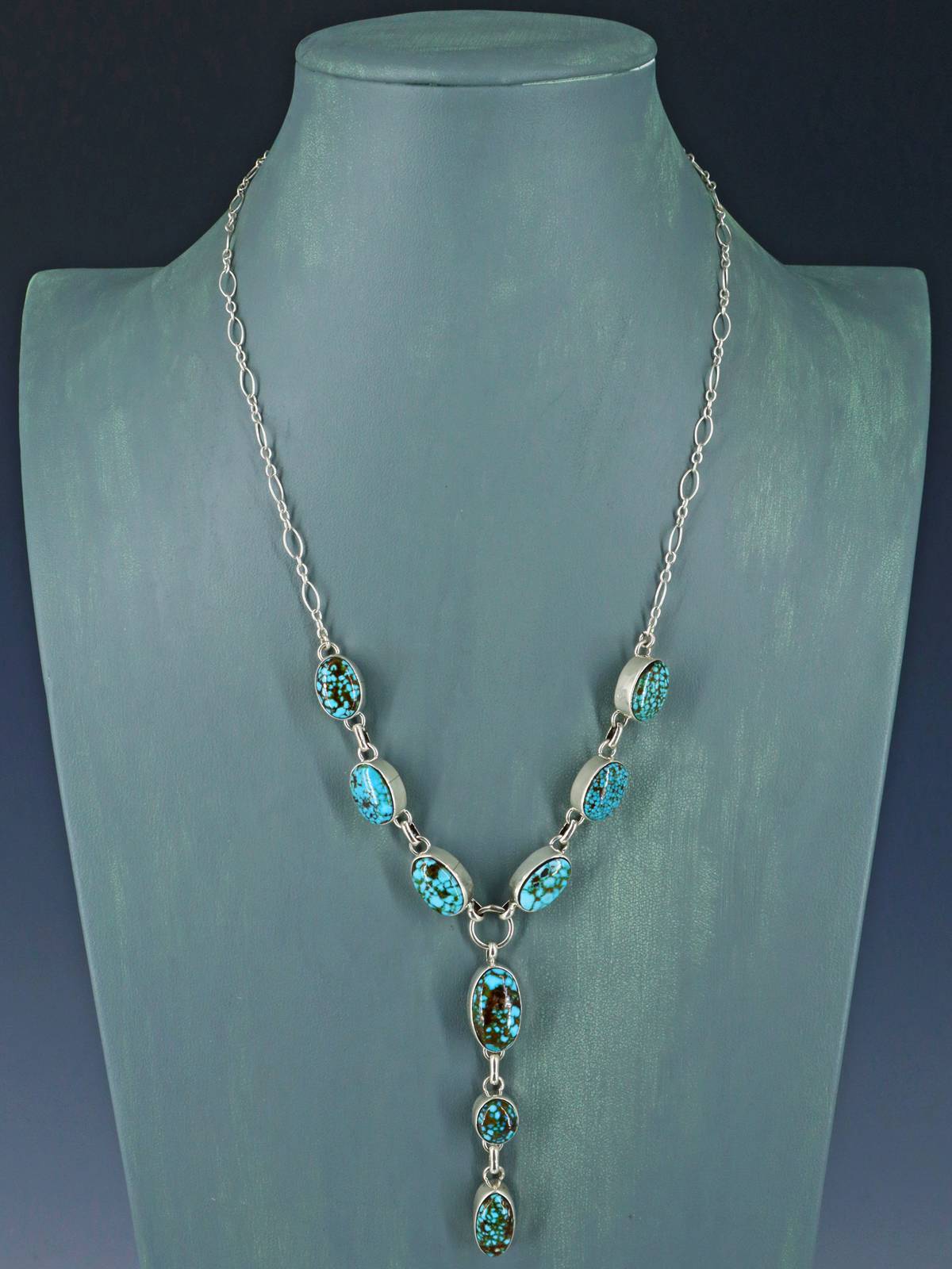 Navajo Kingman Turquoise Sterling Silver Petite Lariat Necklace - PuebloDirect.com