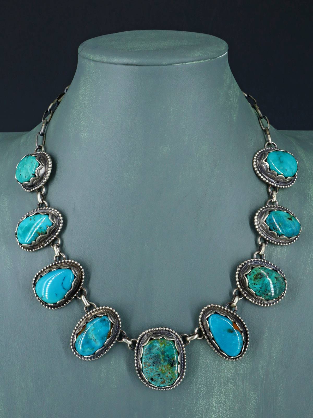 Navajo Lone Mountain and Carico Turquoise Choker Necklace - PuebloDirect.com