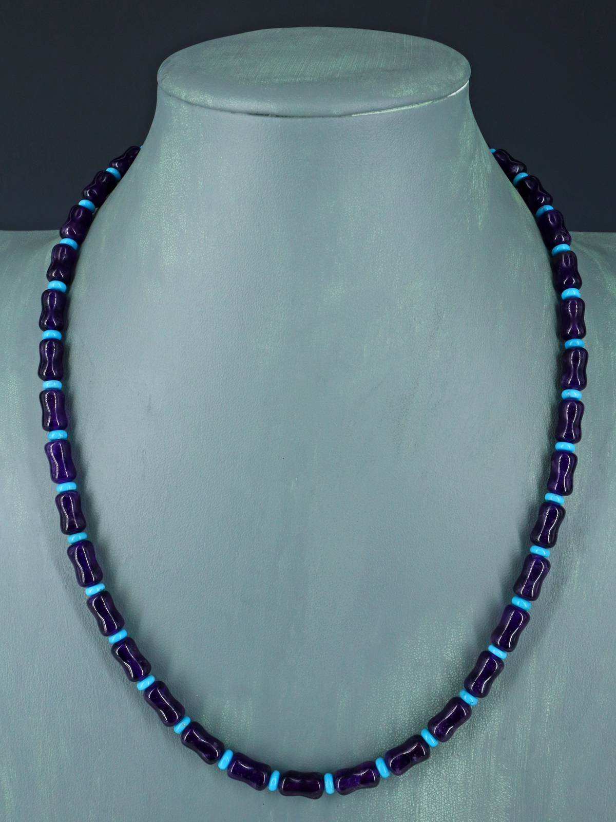 Navajo Single Strand Amethyst and Sleeping Beauty Turquoise Necklace