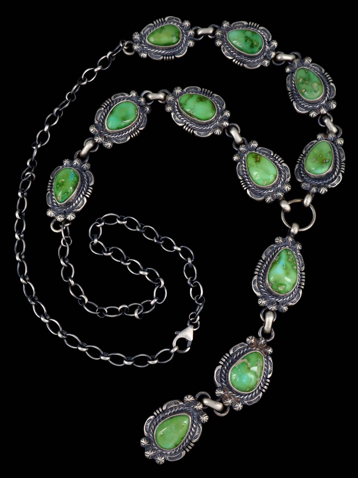 Navajo Sonoran Gold Turquoise Sterling Silver Lariat Necklace - PuebloDirect.com