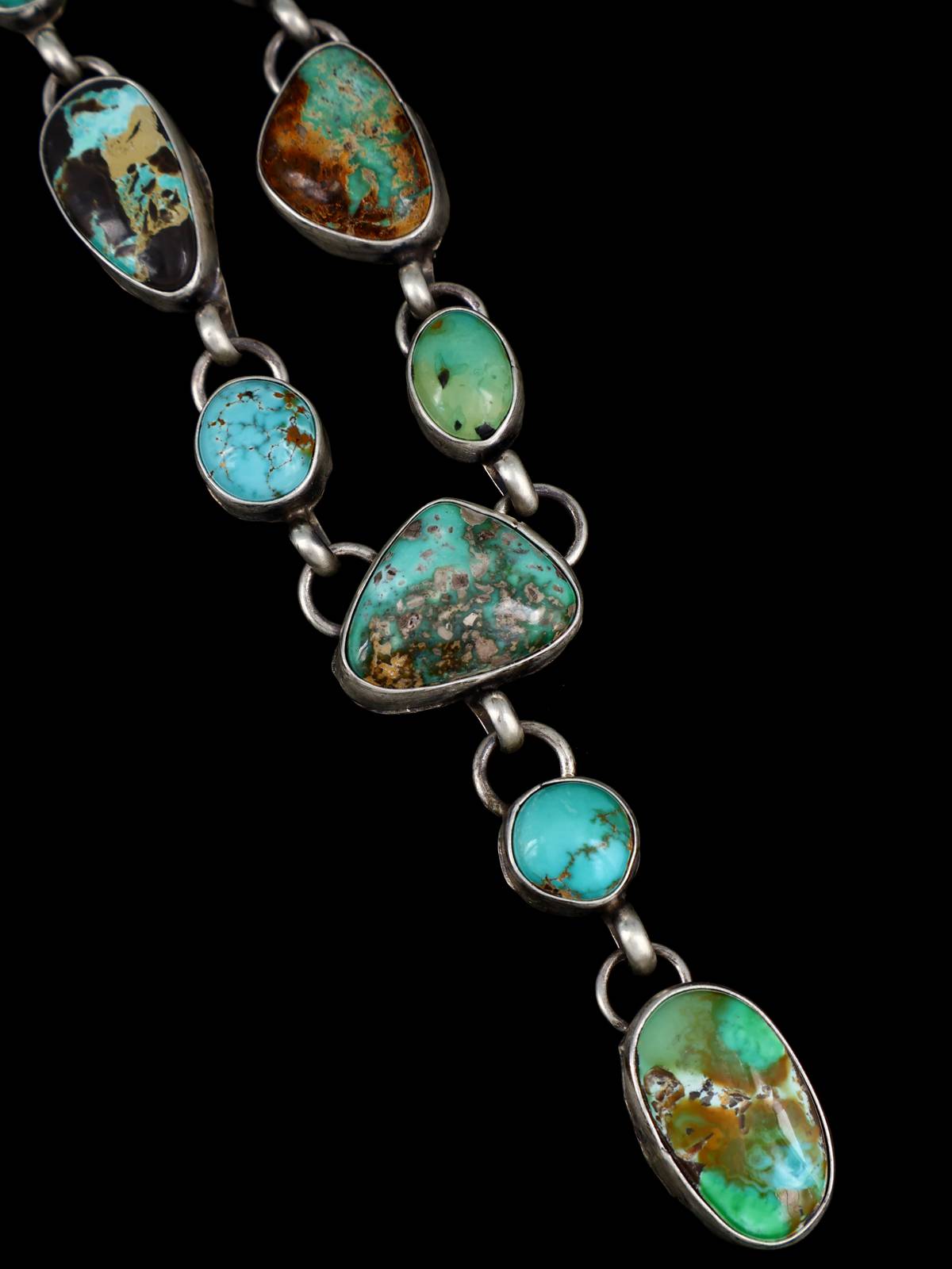 Native American Sterling Silver Blue and Green Turquoise Lariat Necklace - PuebloDirect.com