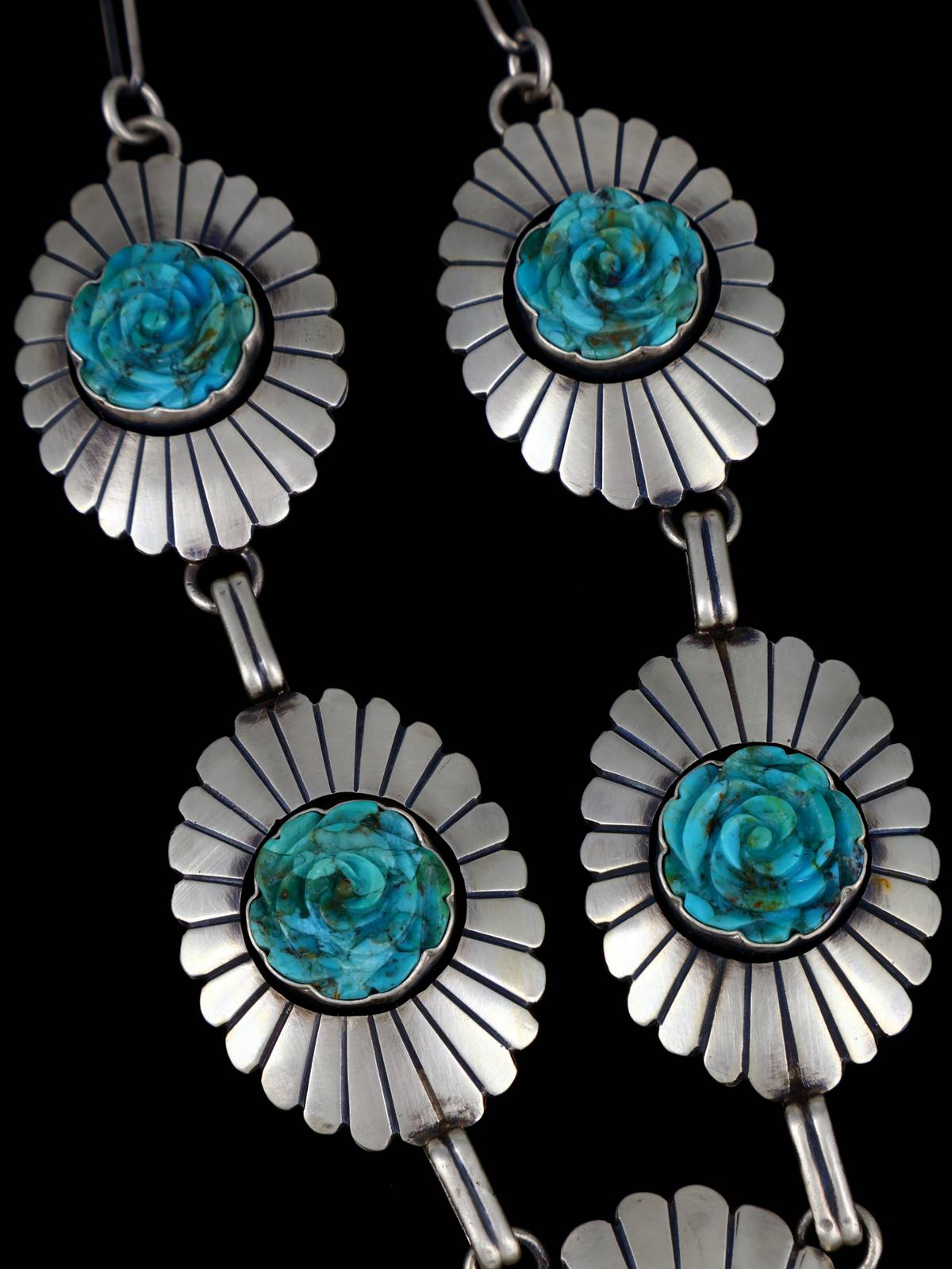 Navajo Jewelry Turquoise Carved Flowers Choker Necklace - PuebloDirect.com