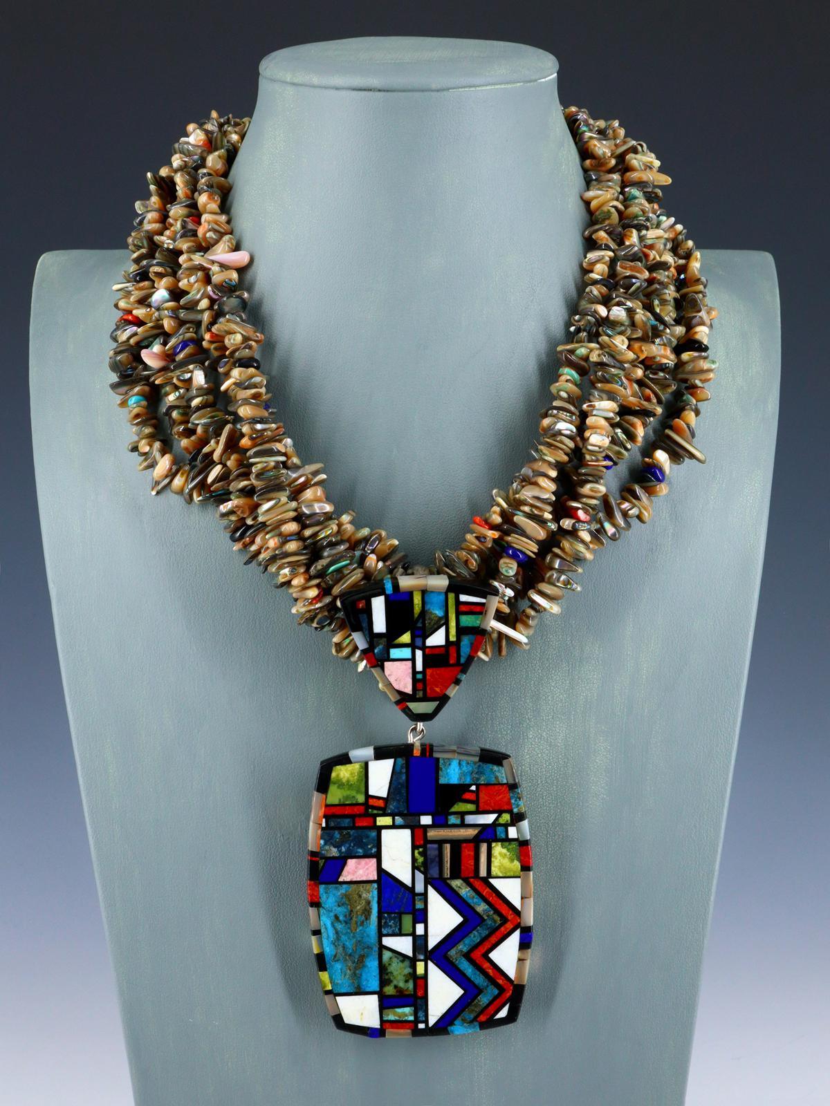 Native American Santo Domingo Mosaic Inlay Abalone Shell Necklace - PuebloDirect.com