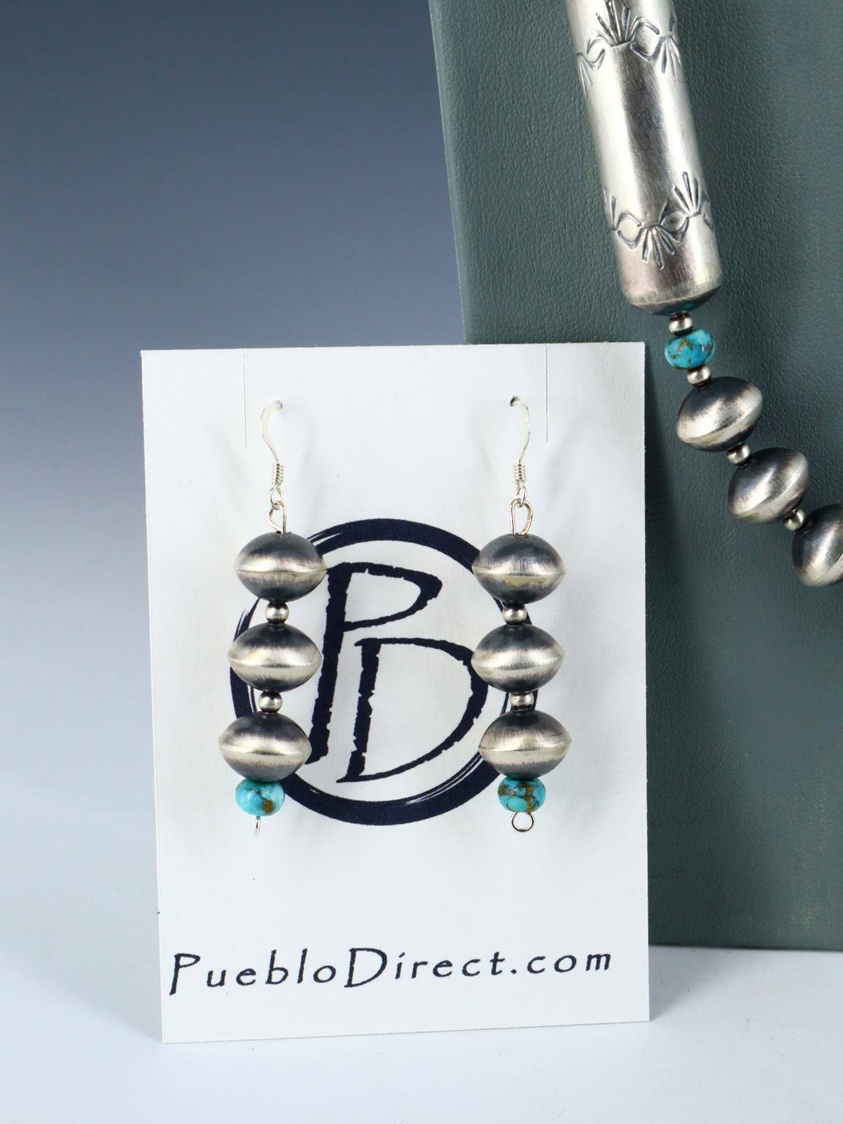 Native American Sterling Silver Navajo Turquoise and Bead Necklace Set - PuebloDirect.com