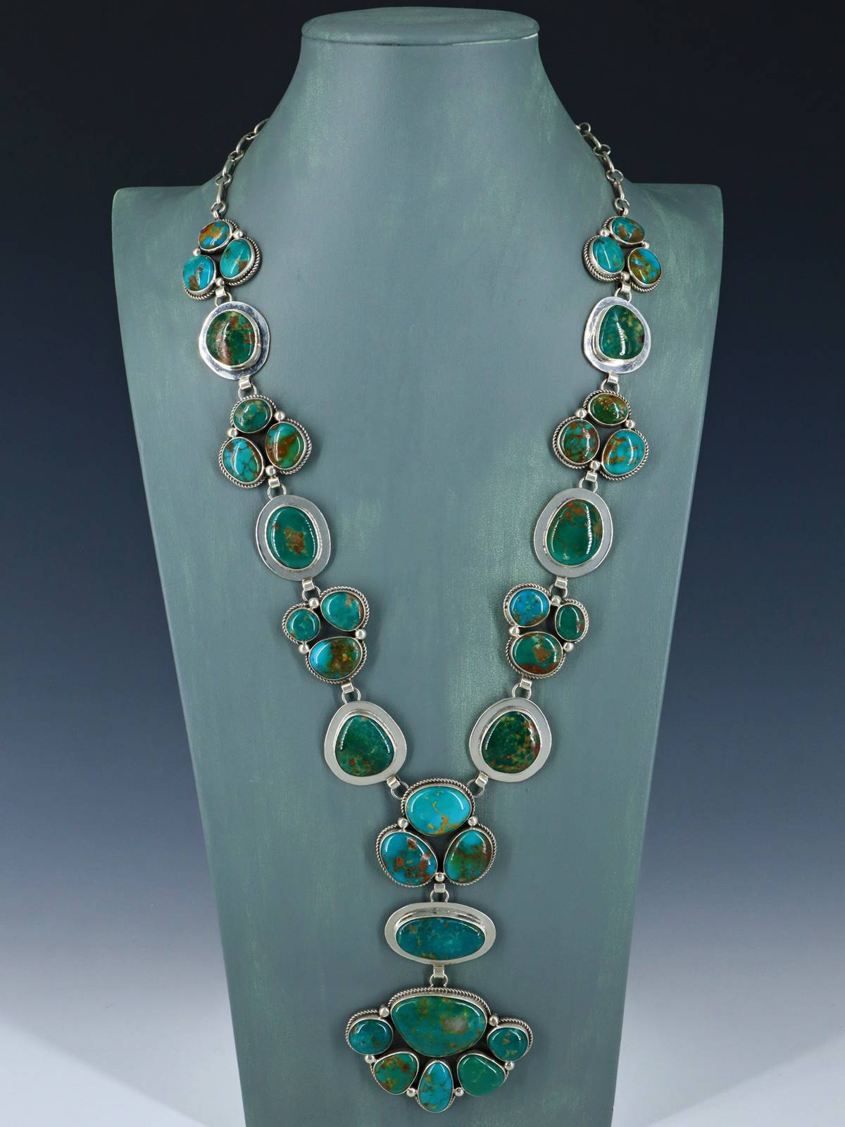 Native American Sterling Silver Royston Turquoise Lariat Necklace - PuebloDirect.com