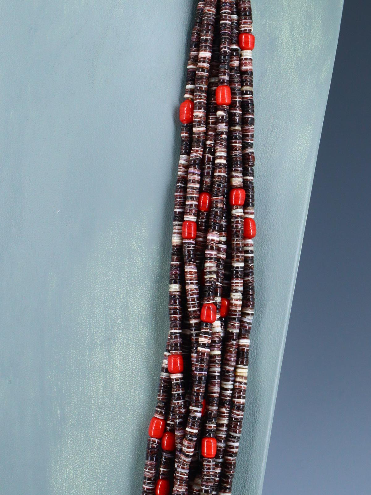 Santo Domingo Ten Strand Heishi and Coral Necklace - PuebloDirect.com