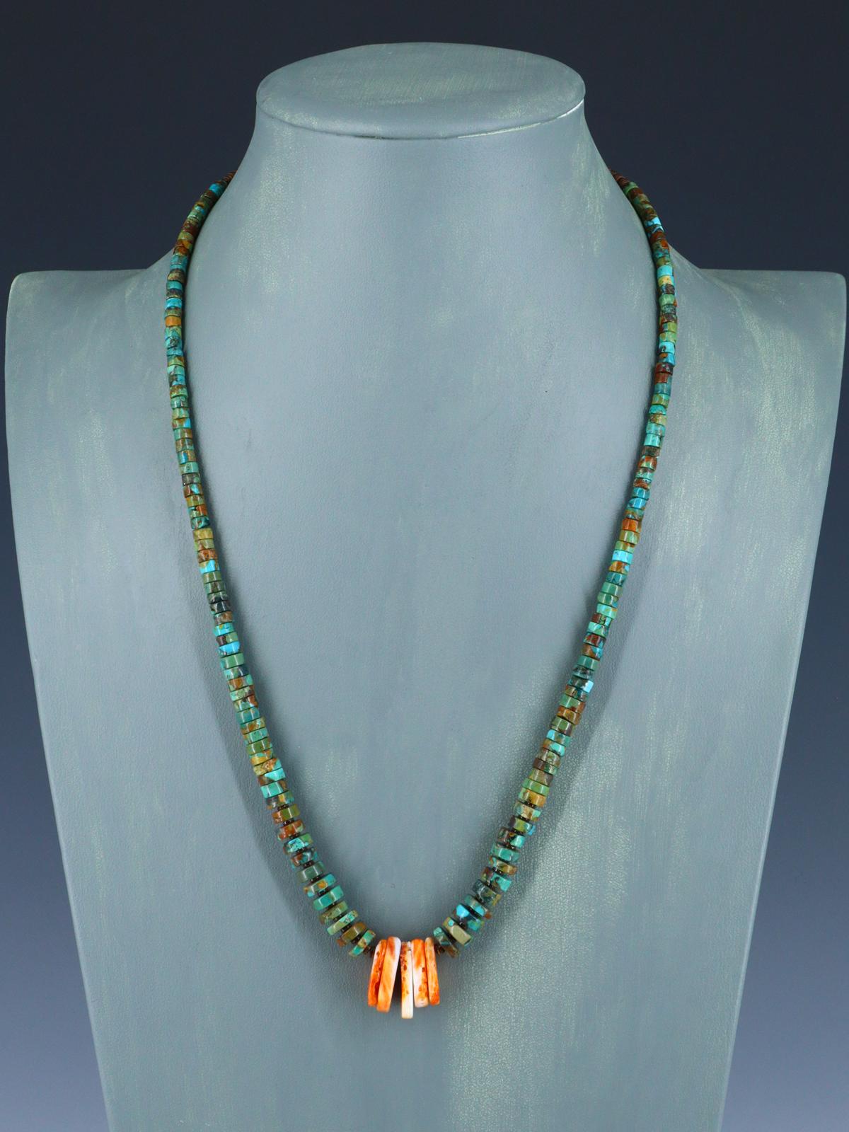 Native American Graduated Turquoise and Spiny Oyster Necklace - PuebloDirect.com