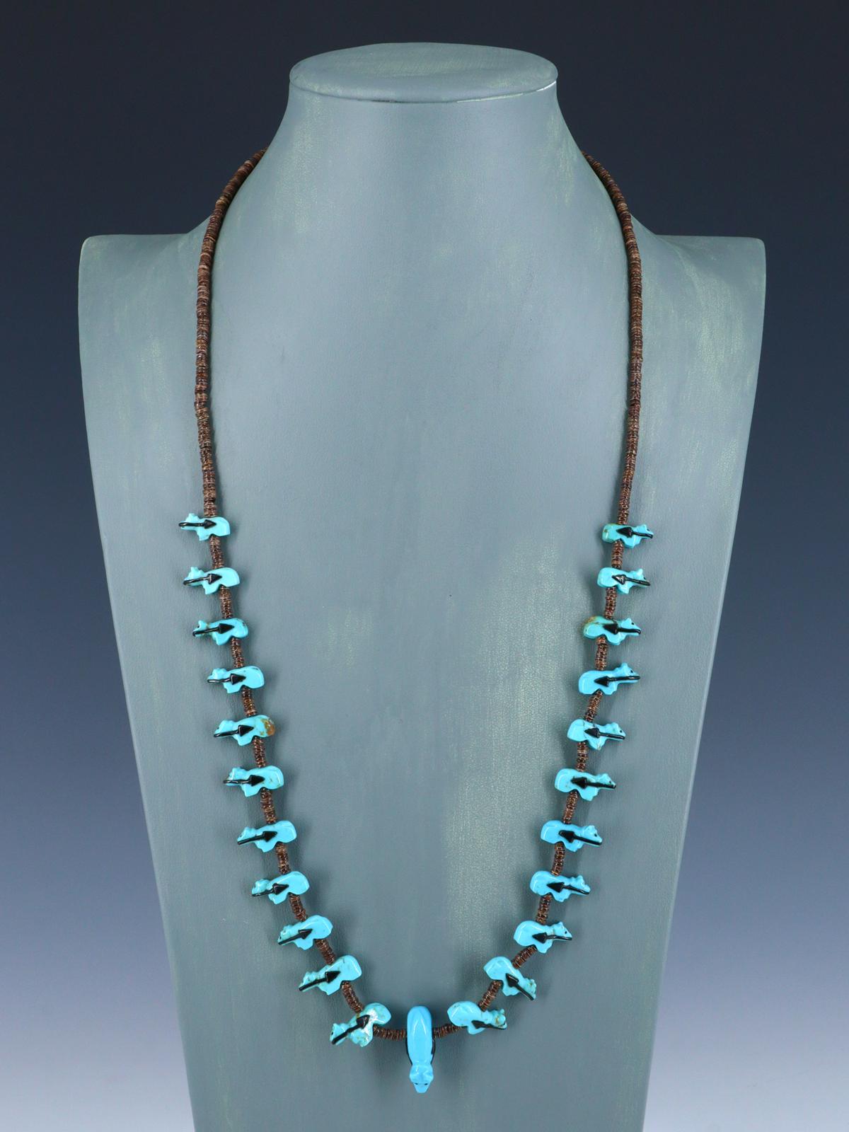 Native American Carved Zuni Fetish Turquoise Bear Necklace - PuebloDirect.com
