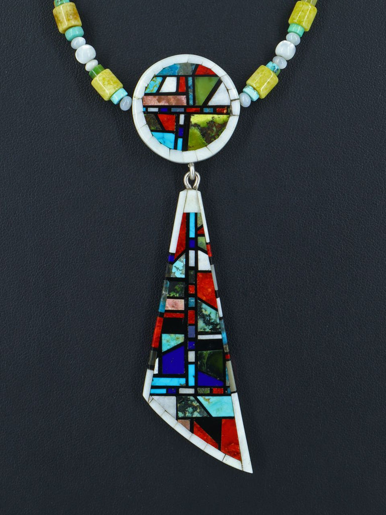 Native American Santo Domingo Serpentine Inlay Mosaic Necklace - PuebloDirect.com