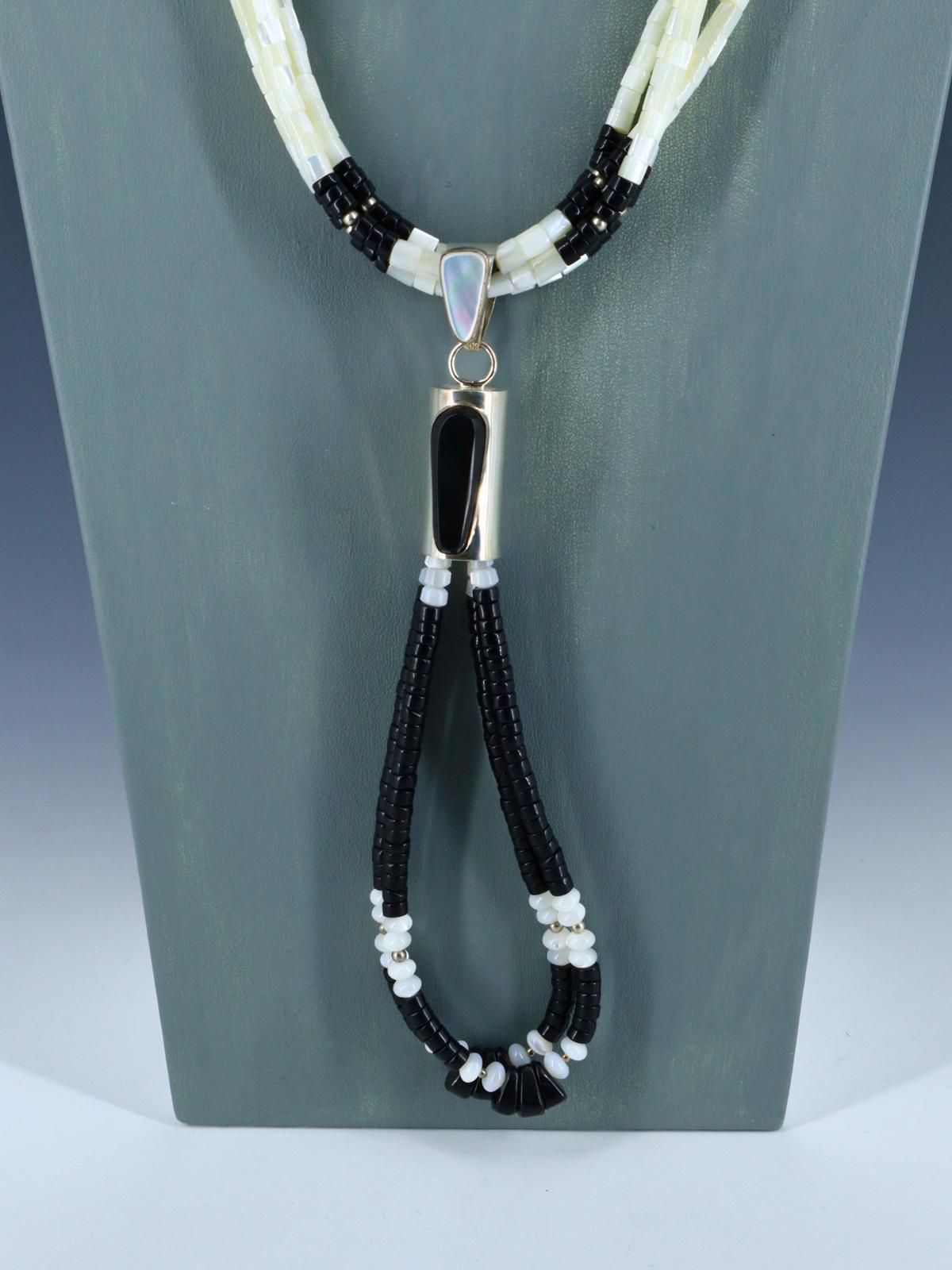 Santo Domingo Four Strand Onyx and Mother of Pearl Jocla Necklace