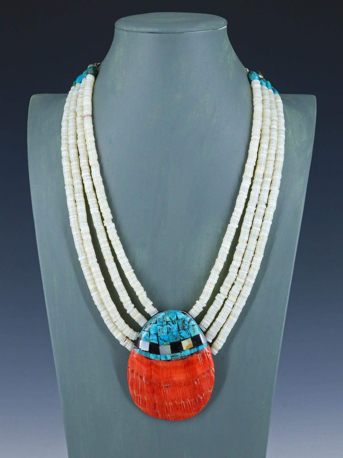 Native American Santo Domingo Mother of Pearl Mosaic Shell Necklace