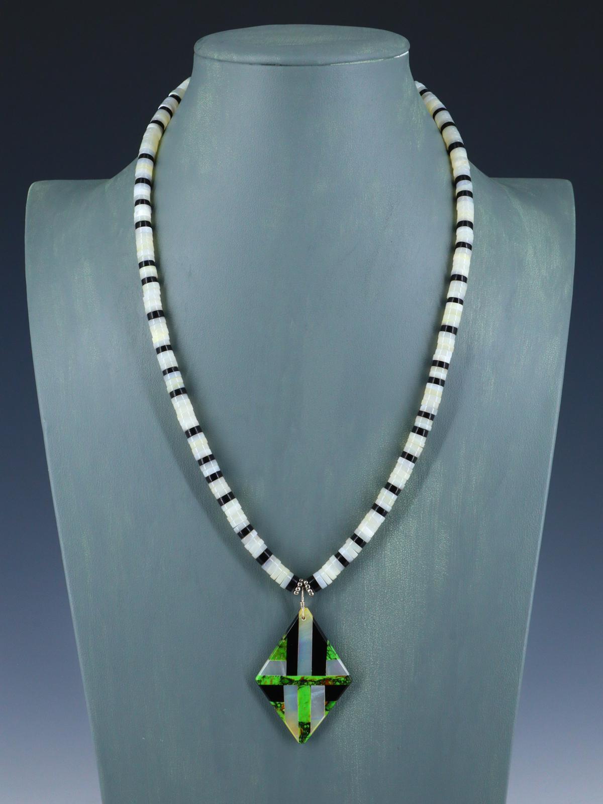 Native American Santo Domingo Mother of Pearl Mosaic Inlay Necklace