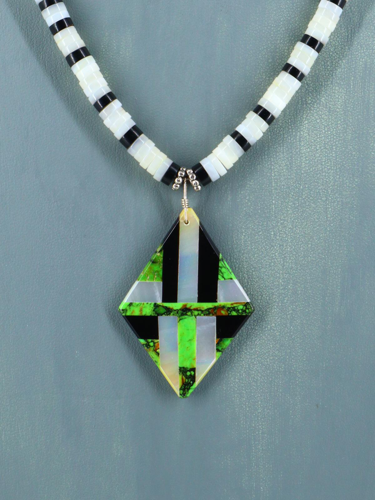 Native American Santo Domingo Mother of Pearl Mosaic Inlay Necklace