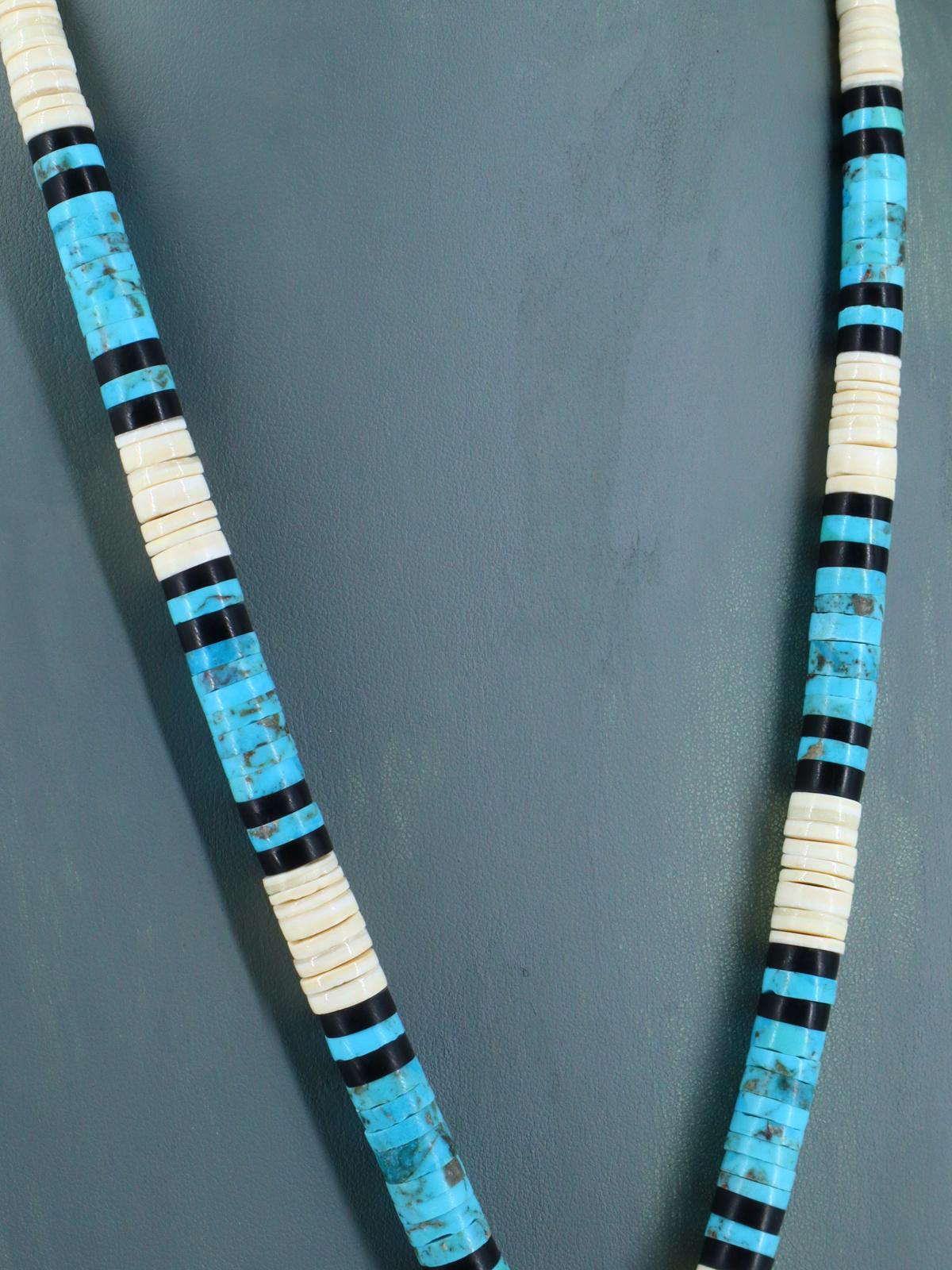 Native American Santo Domingo Turquoise and White Shell Necklace