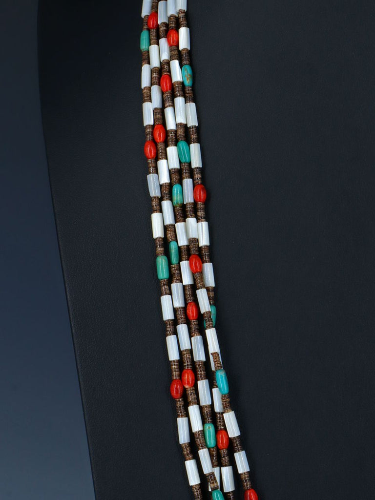 Native American Turquoise Heishi and Coral 5 Strand Necklace - PuebloDirect.com