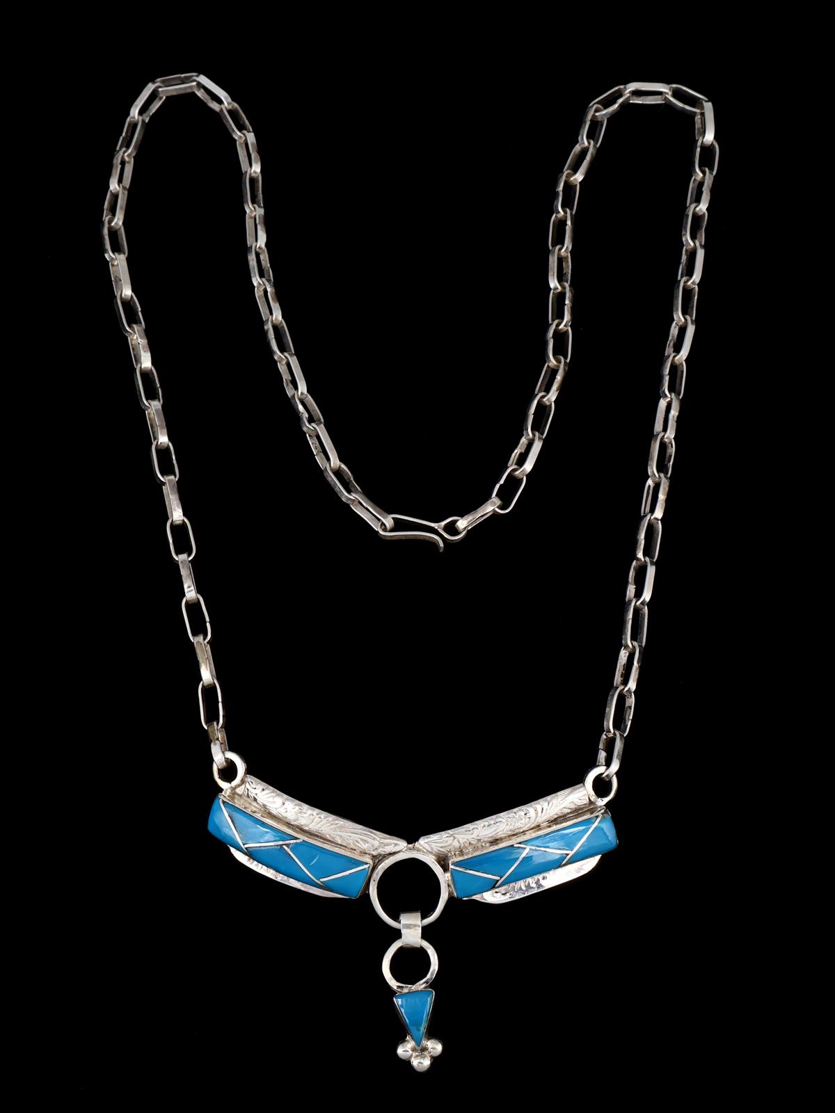 Turquoise Sterling Silver Zuni Inlay Necklace