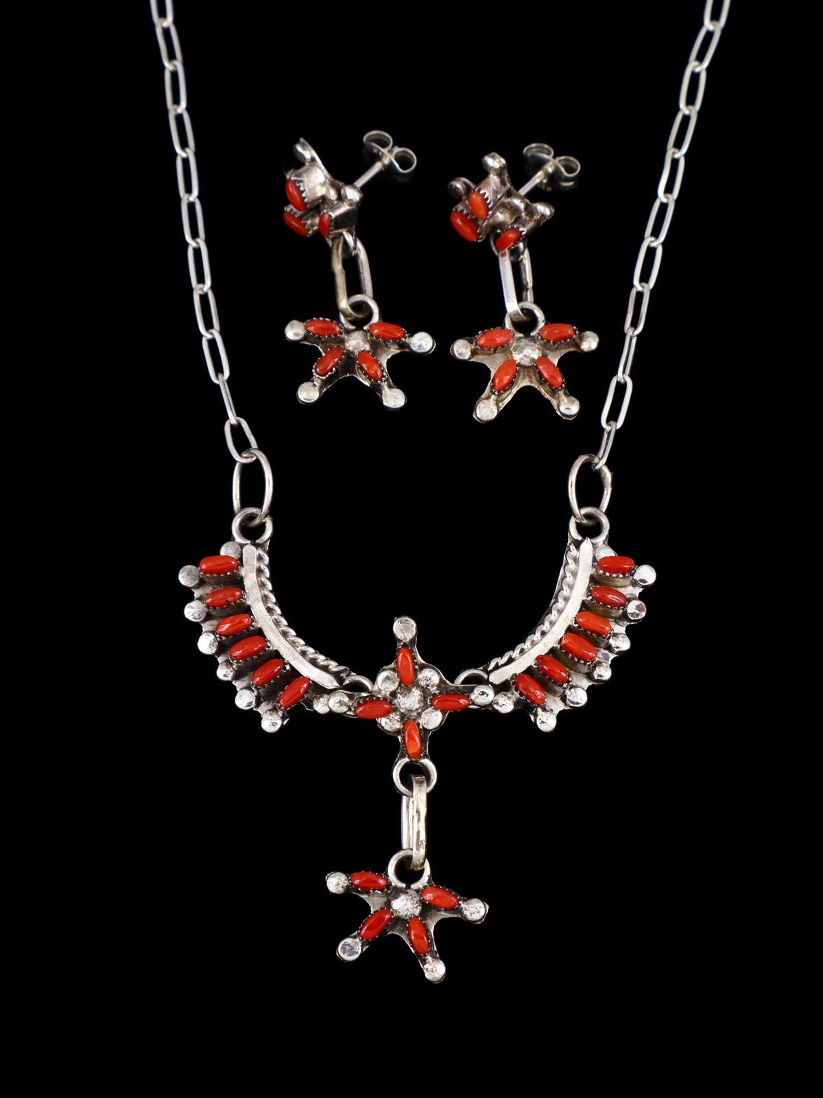Native American Coral Necklace and Earring Set