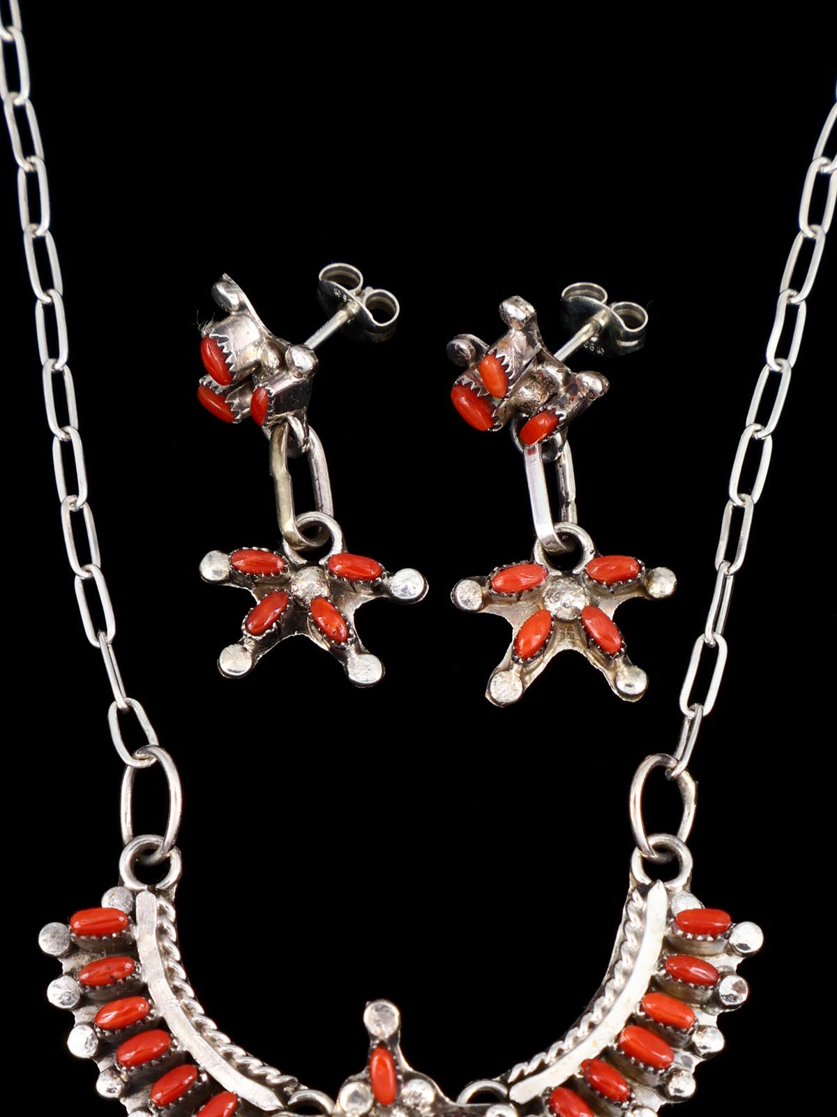 Native American Coral Necklace and Earring Set