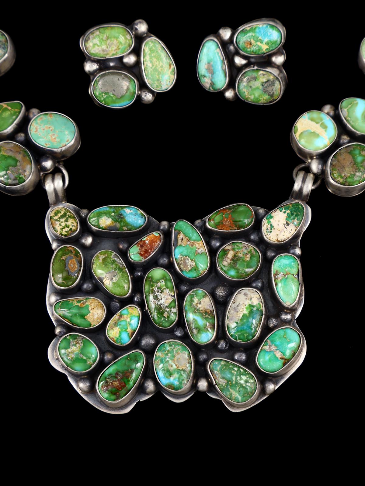 Native American Sterling Silver Sonoran Gold Turquoise Necklace Set