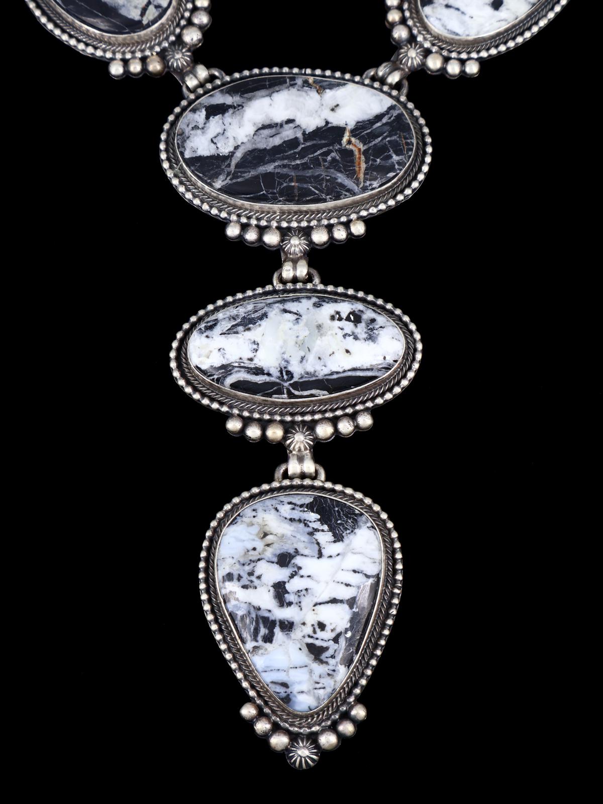 Native American Sterling Silver White Buffalo Lariat Necklace - PuebloDirect.com