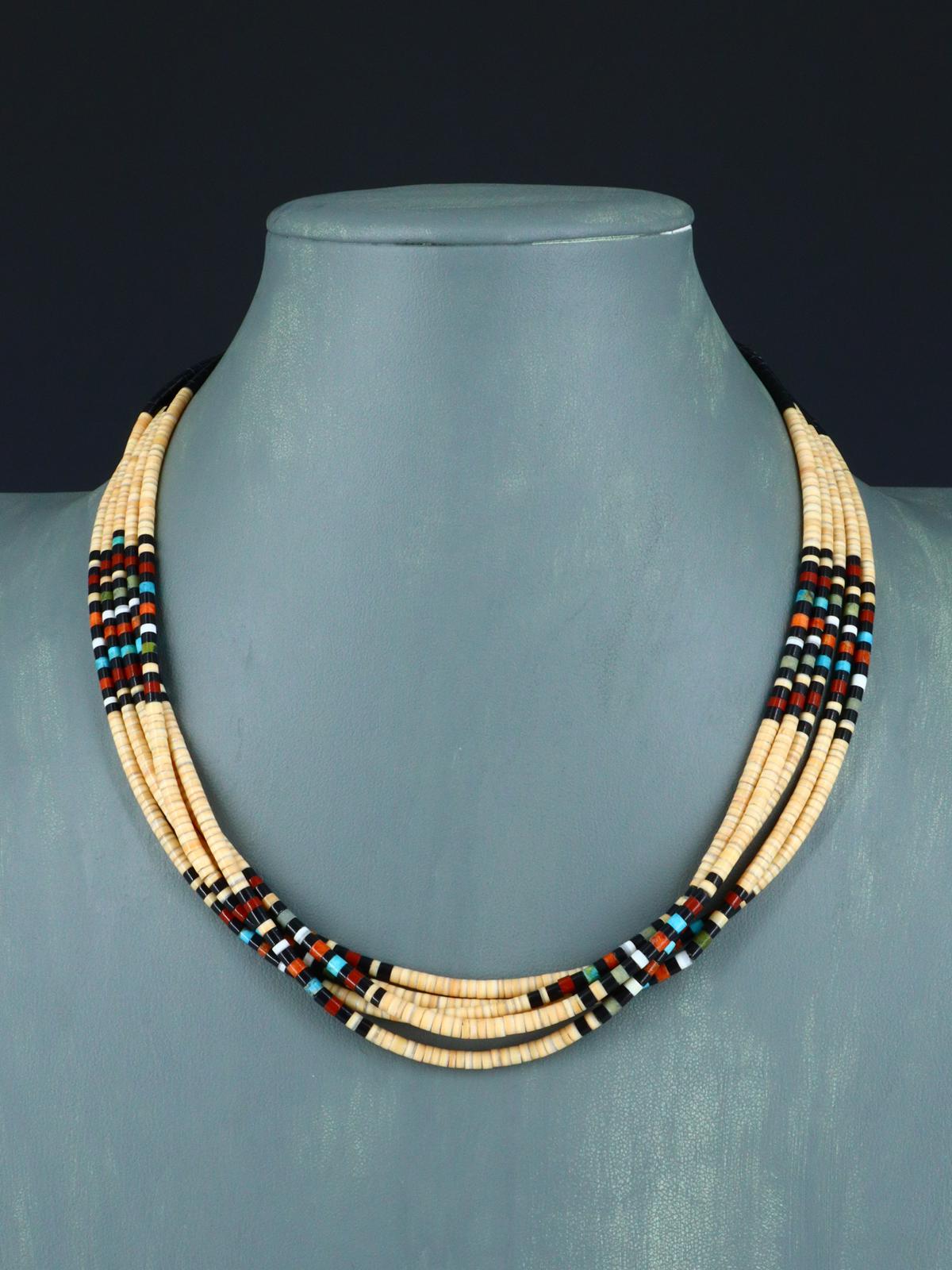 Native American Santo Domingo Shell Heishi Five Strand Necklace