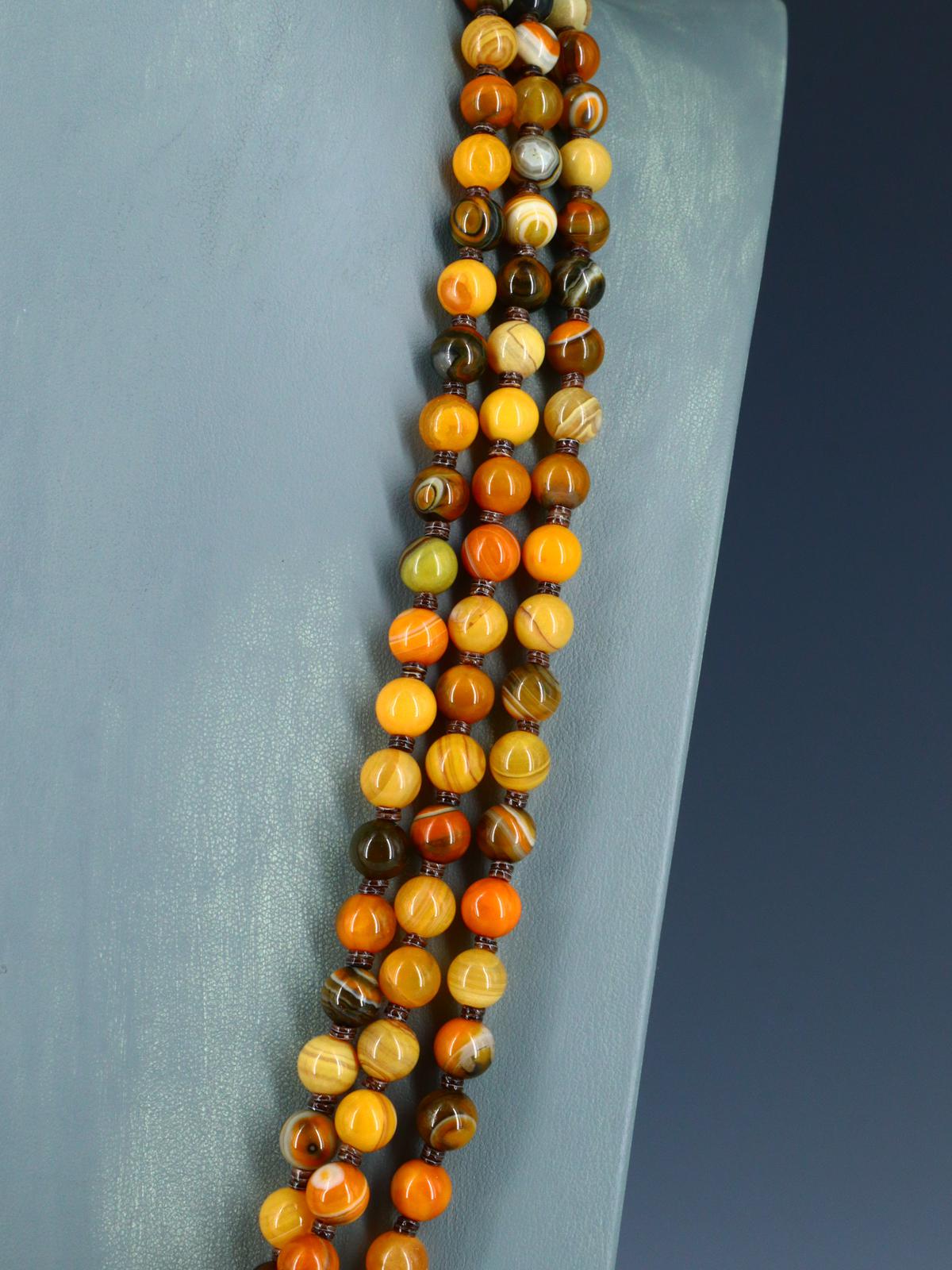 Native American Jewelry Agate Triple Strand Necklace