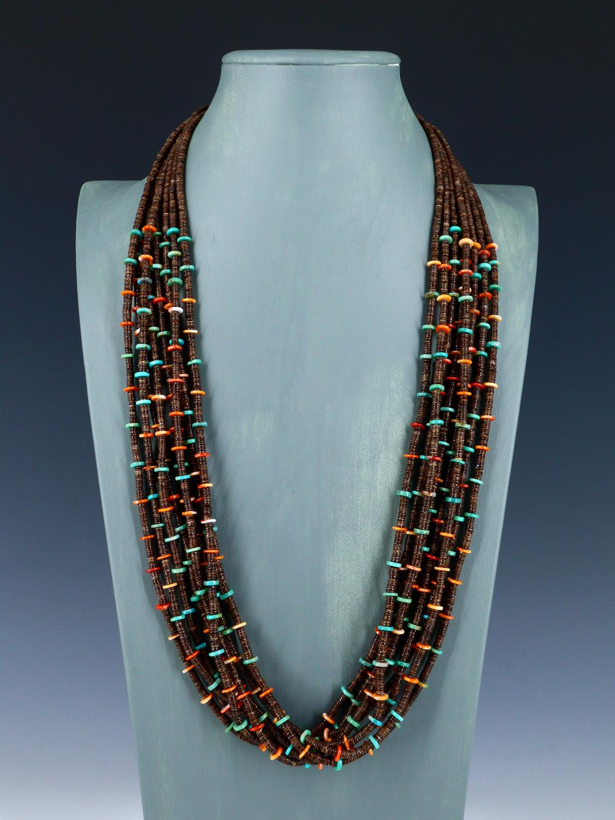 Native American Spiny Oyster and Turquoise Eight Strand Necklace
