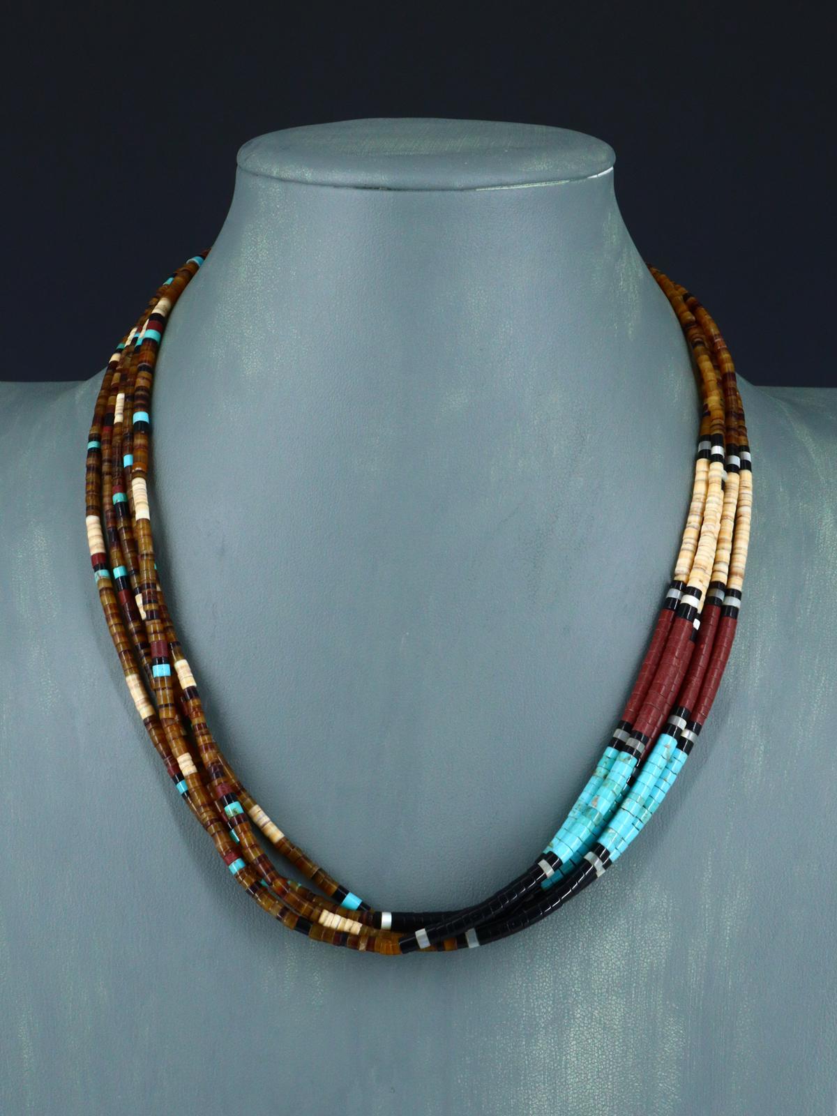 Native American Santo Domingo Shell Heishi Five Strand Necklace