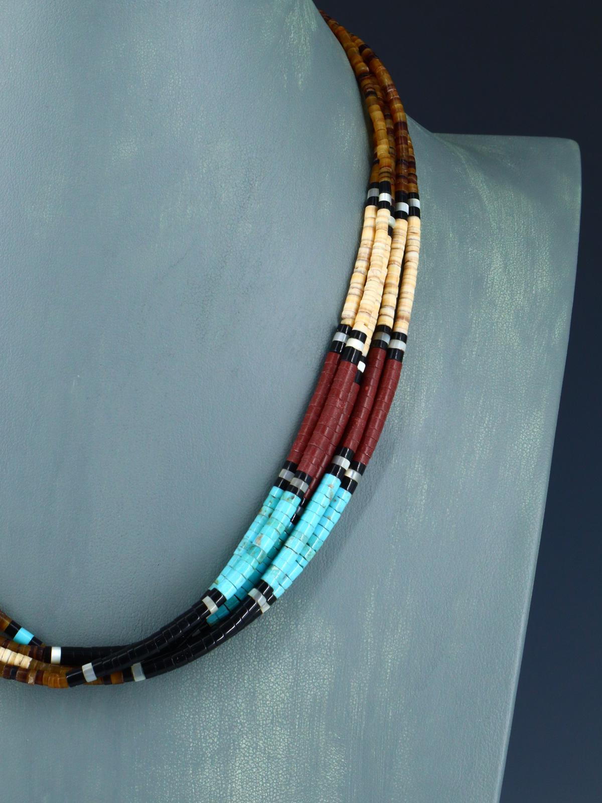 Native American Santo Domingo Shell Heishi Five Strand Necklace