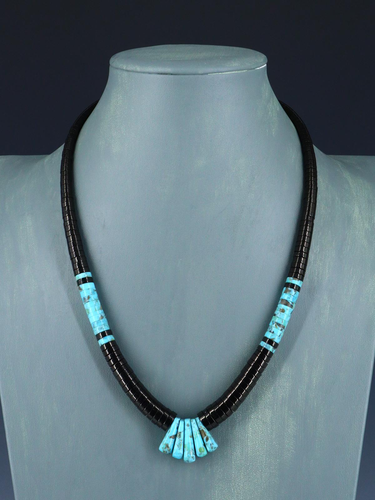 Native American Santo Domingo Turquoise and Jet Necklace