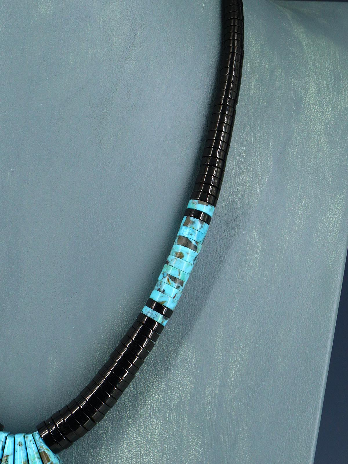 Native American Santo Domingo Turquoise and Jet Necklace