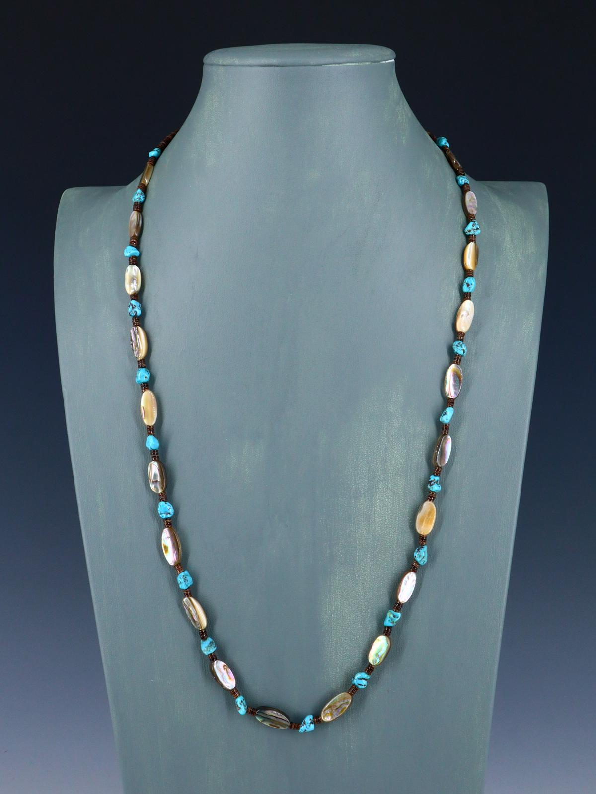 Native American Turquoise and Abalone Single Strand Necklace