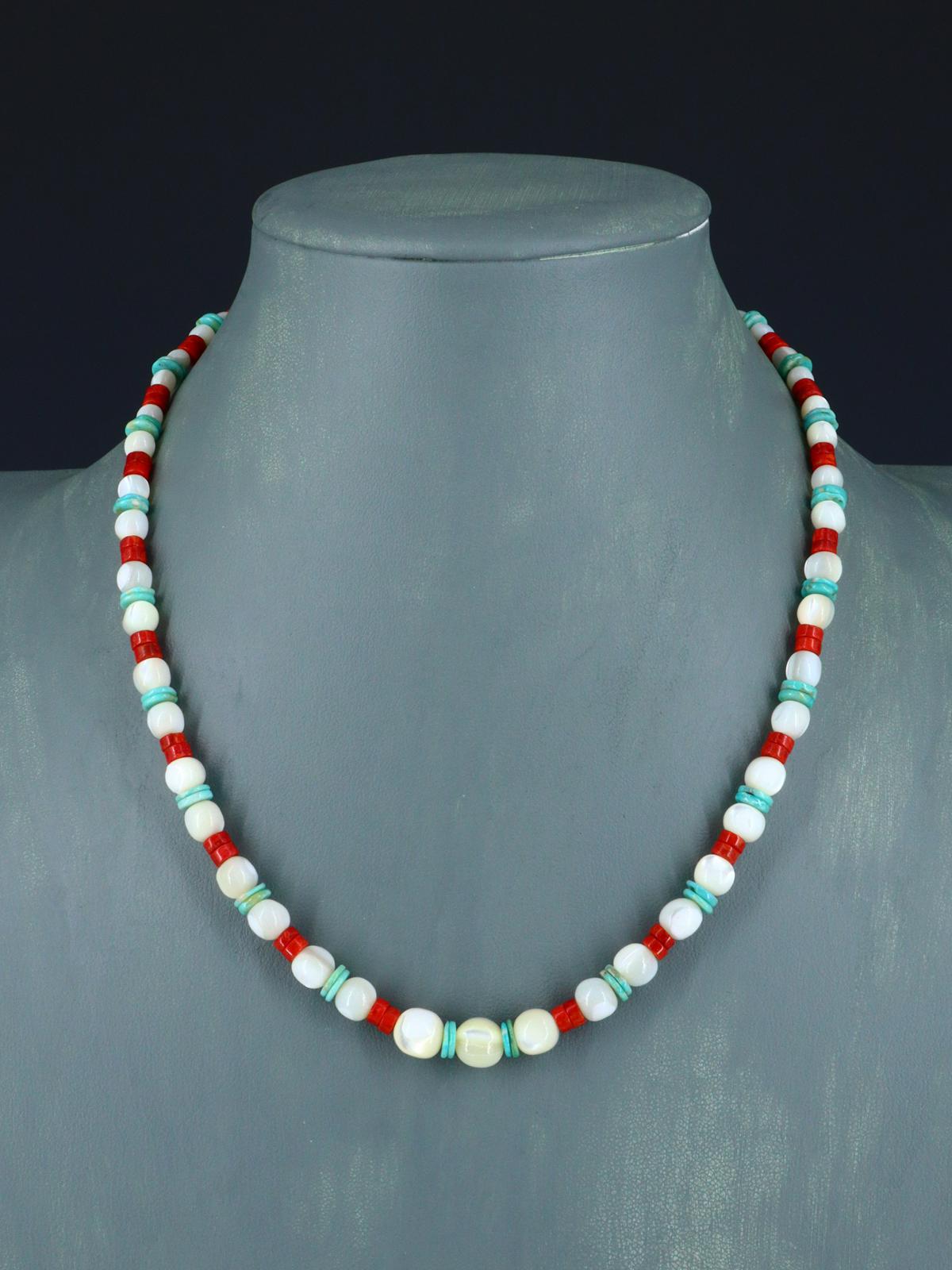 Native American Single Strand Apple Coral and Turquoise Necklace