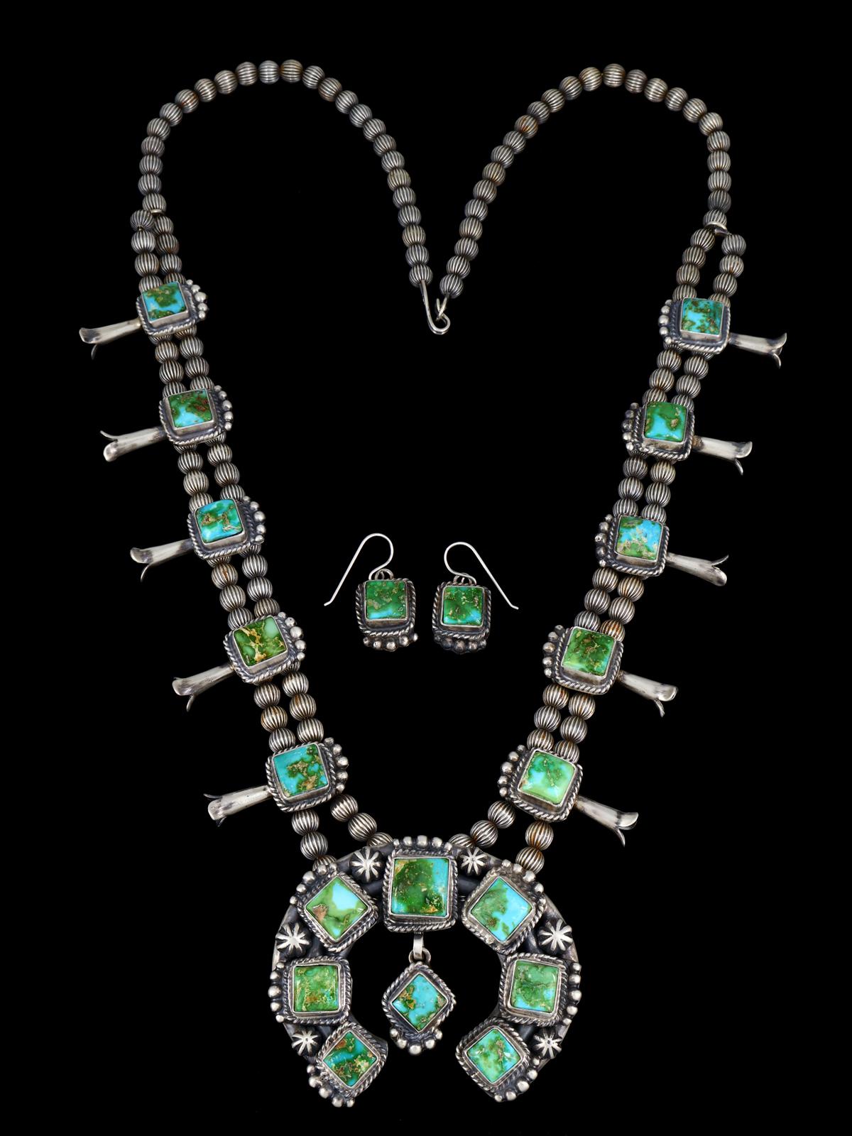 Sonoran Gold Turquoise Sterling Silver Squash Blossom Necklace Set