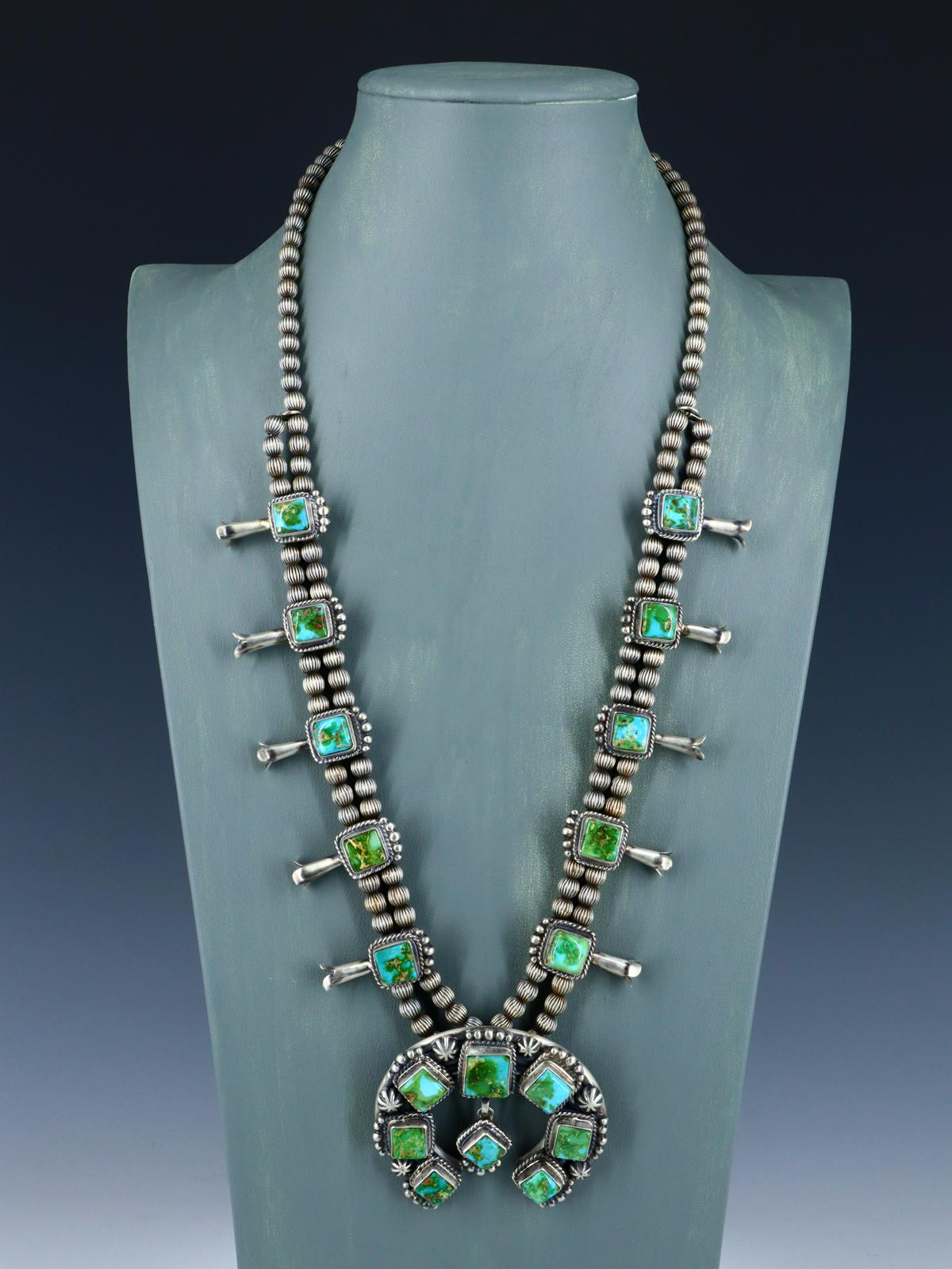 Sonoran Gold Turquoise Sterling Silver Squash Blossom Necklace Set