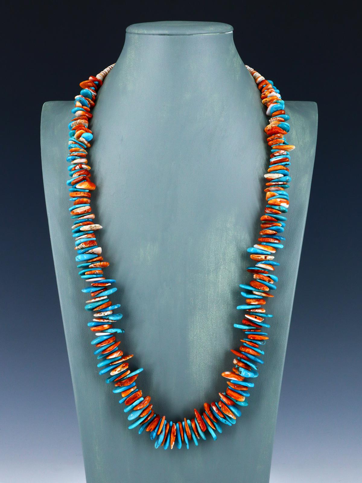 Navajo Spiny Oyster and Turquoise Tab Bead Necklace