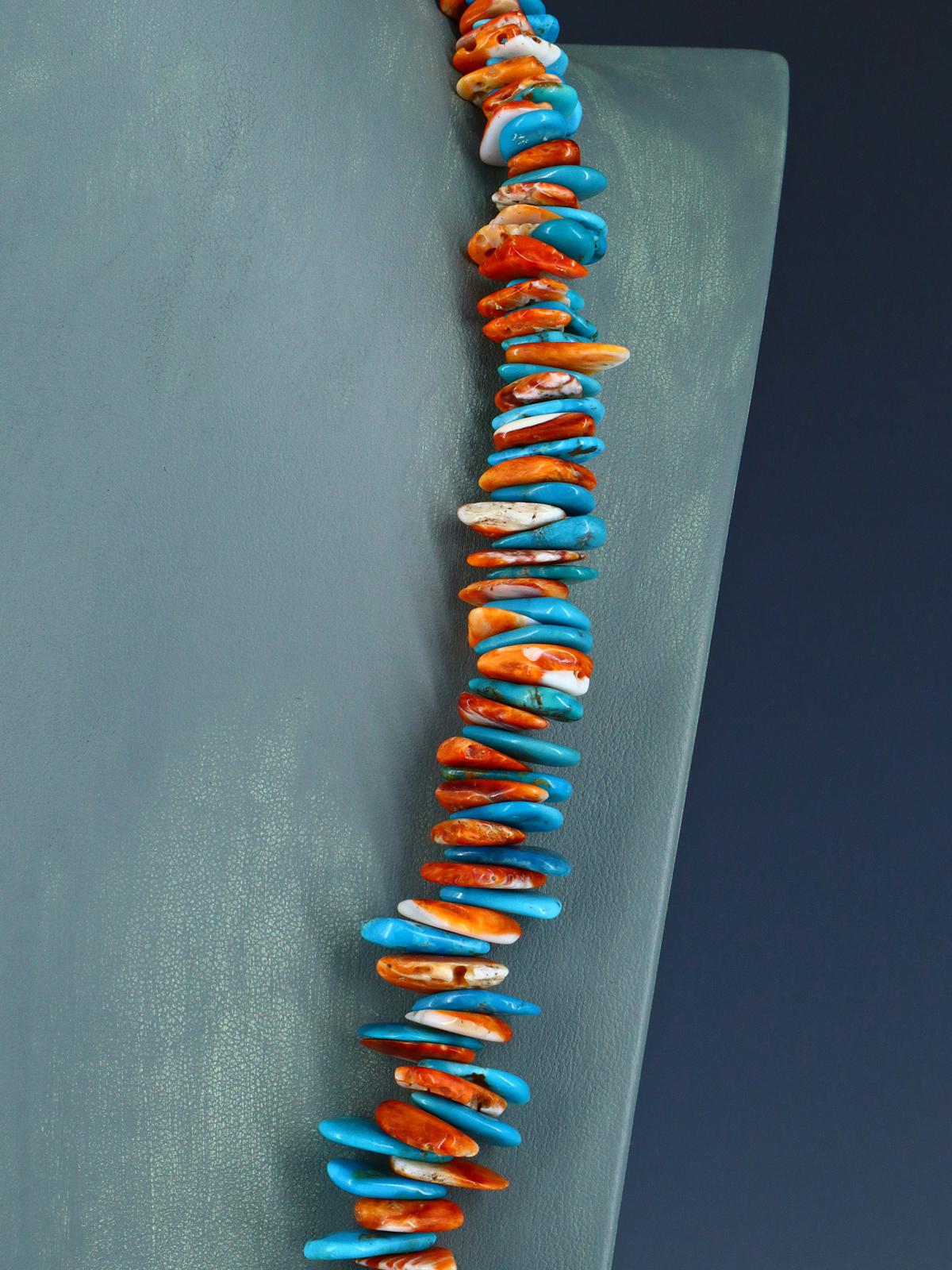 Navajo Spiny Oyster and Turquoise Tab Bead Necklace