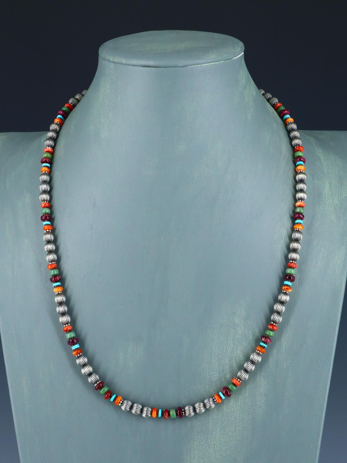 Native American Jewelry Multistone Sterling Silver Beaded Necklace