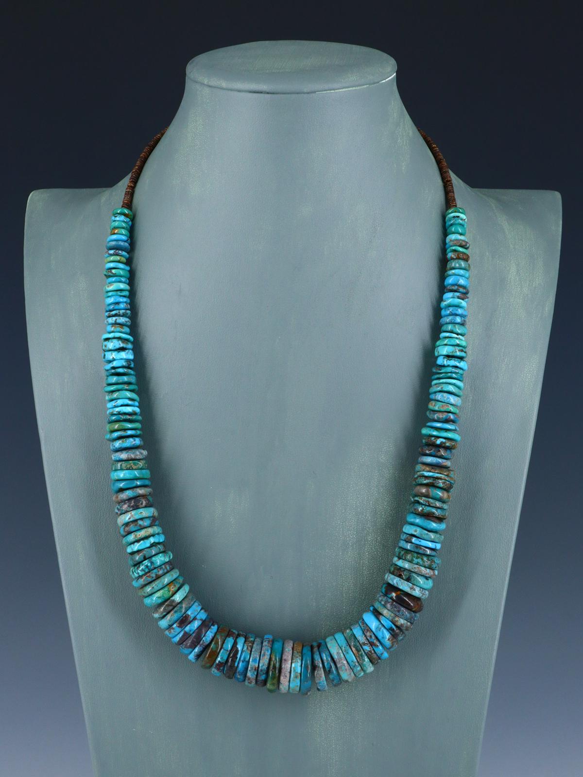 24" Navajo Single Strand Graduated Turquoise Disc Necklace