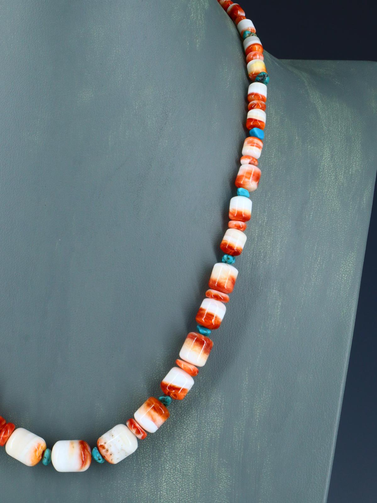20" Navajo Single Strand Spiny Oyster and Turquoise Necklace