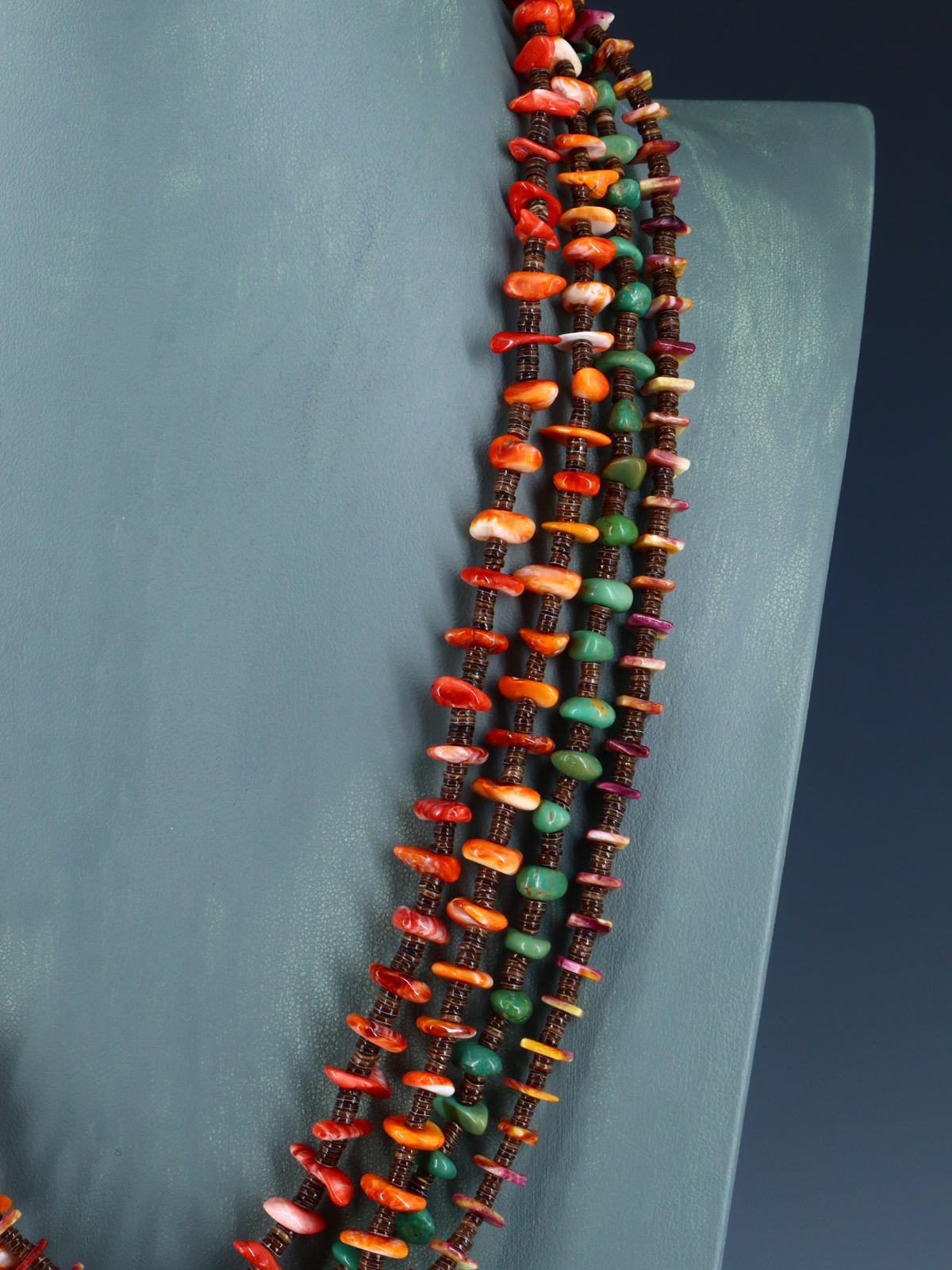 Native American Spiny Oyster and Turquoise Four Strand Necklace