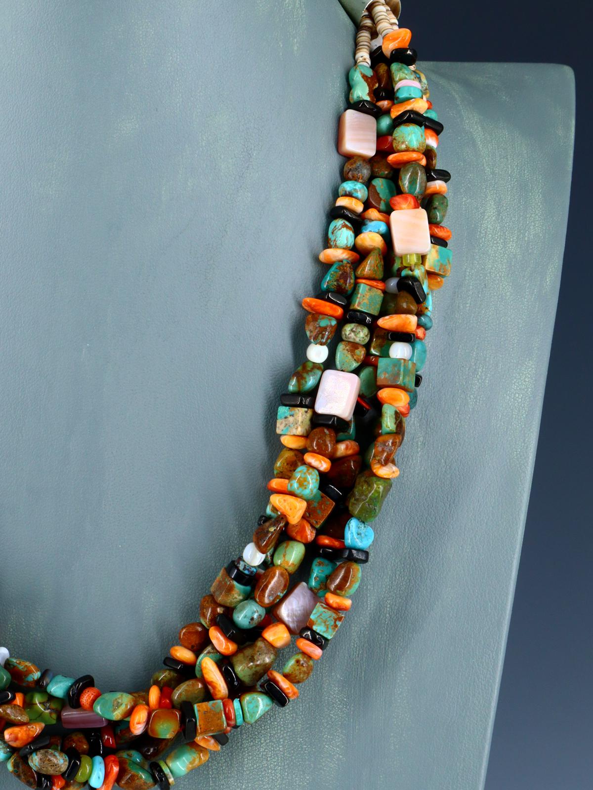 Native American Turquoise and Spiny Oyster Five Strand Necklace