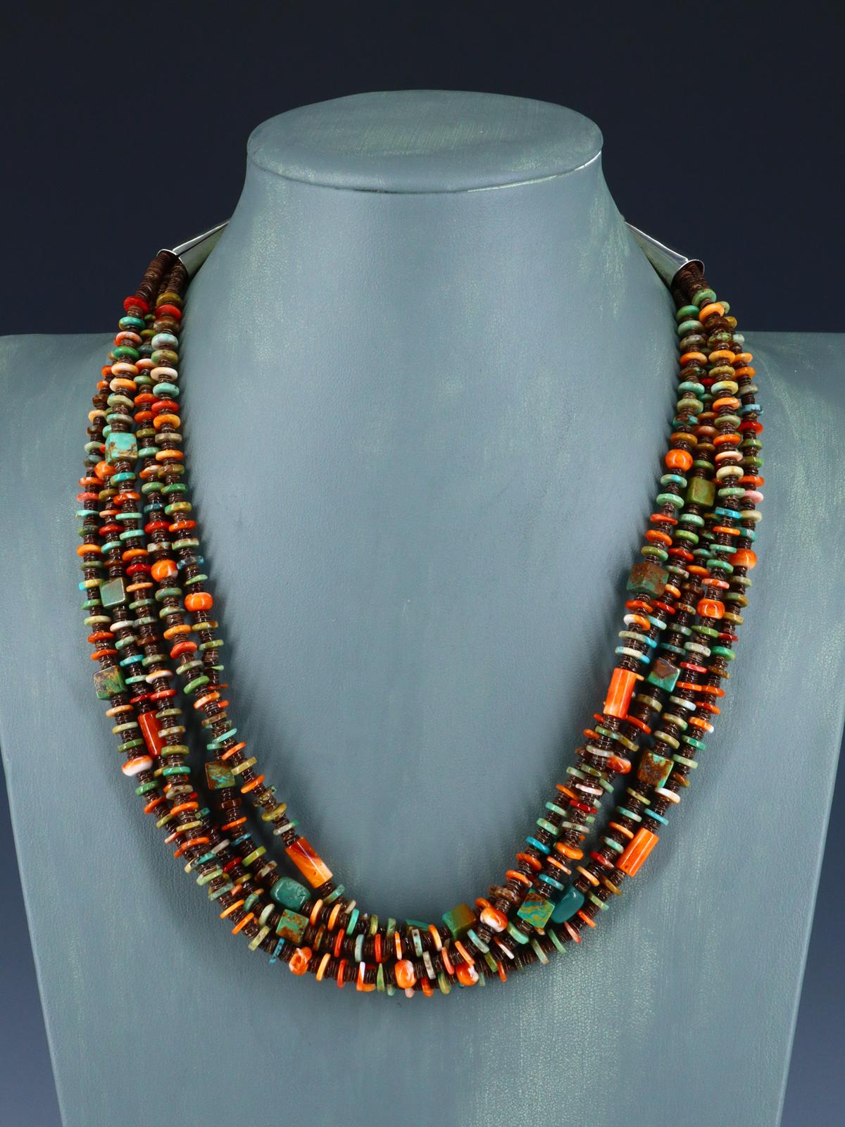 Native American Turquoise and Spiny Oyster Five Strand Necklace