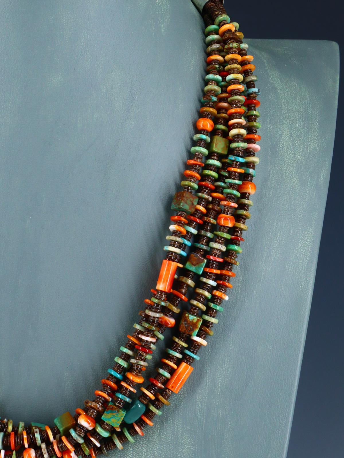 Native American Turquoise and Spiny Oyster Five Strand Necklace